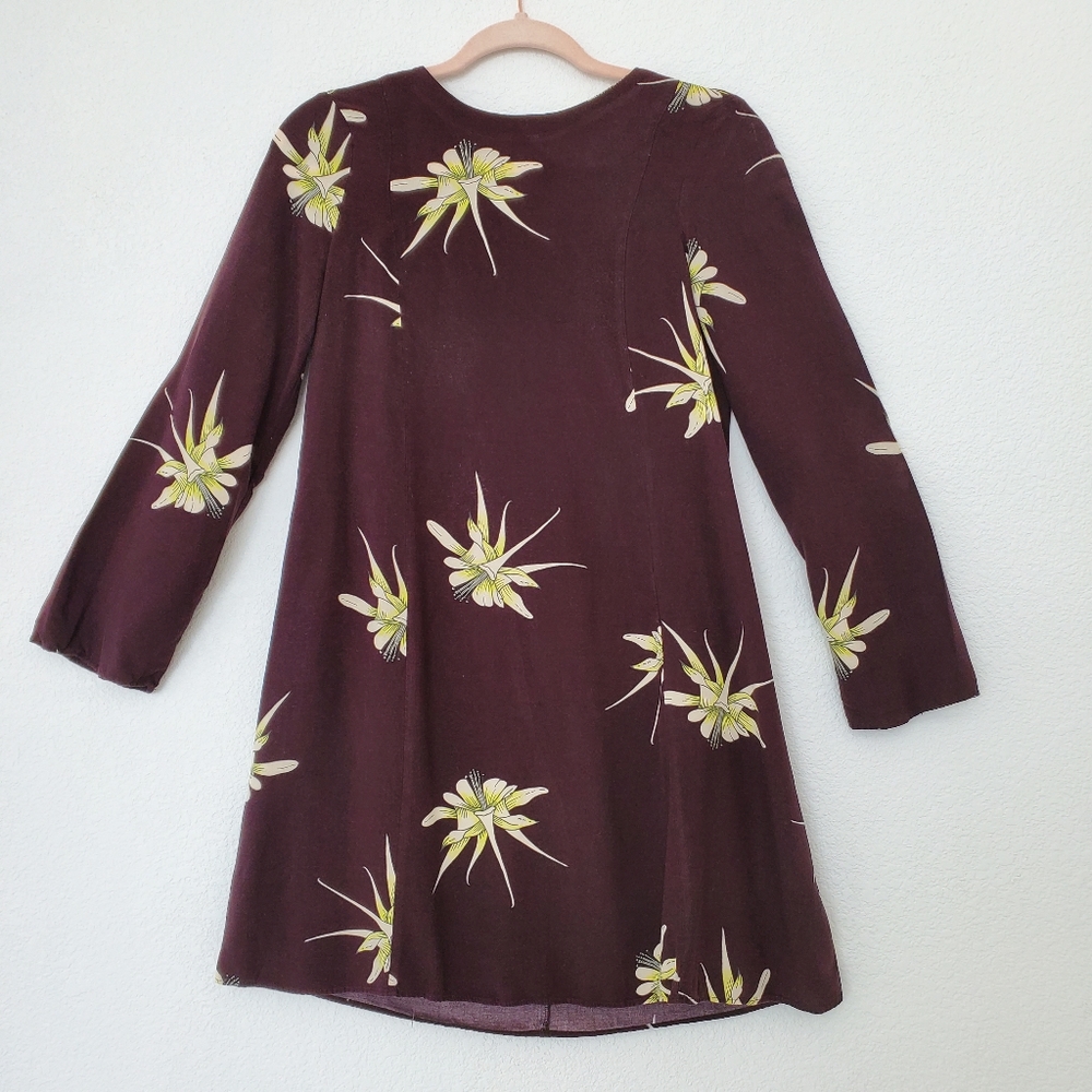 H&M Burgundy Long Sleeve Dress w/ Floral Print